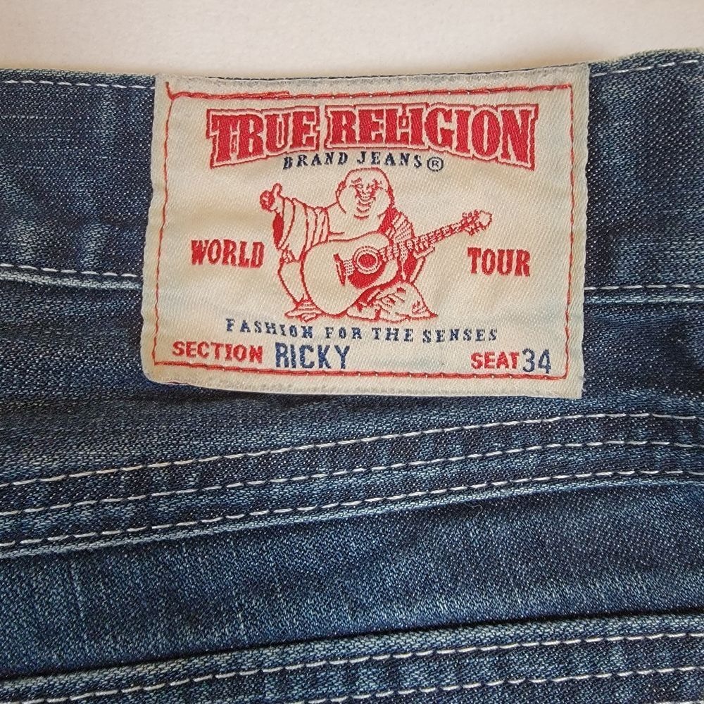 True Religion Men's‎ Ricky Jeans Sz 34 Blue Made in USA Relaxed Straight Y2K - Picture 5 of 13
